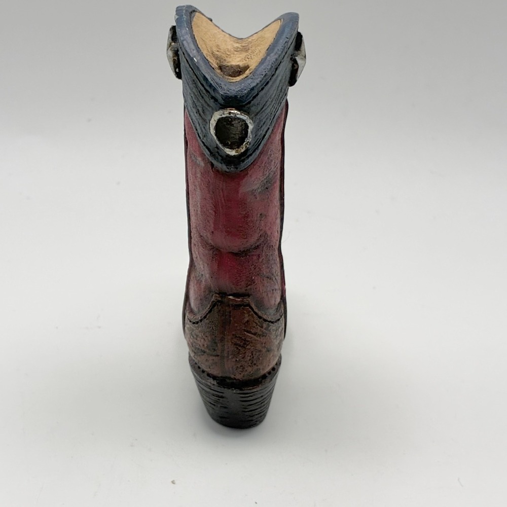 Cowboy Boot Figurine 3.5in Brown Red White Blue Patriotic Resin Star - Picture 4 of 7